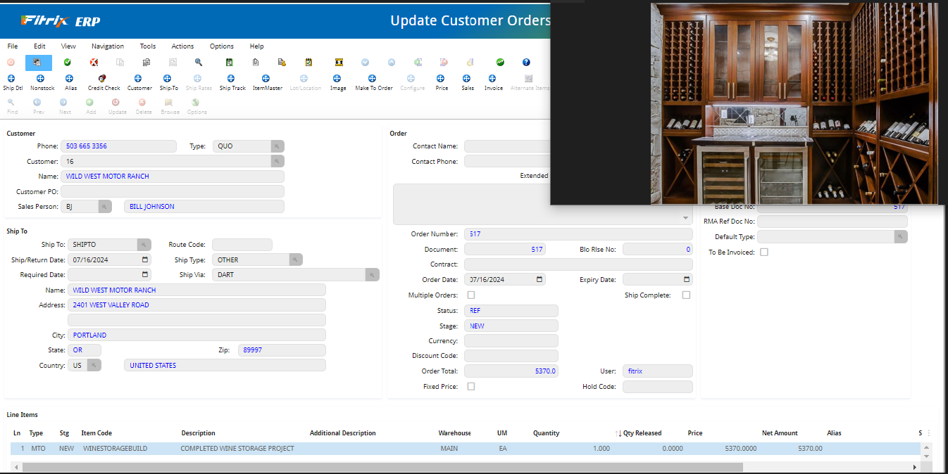 screenshot of Fitrix ERP